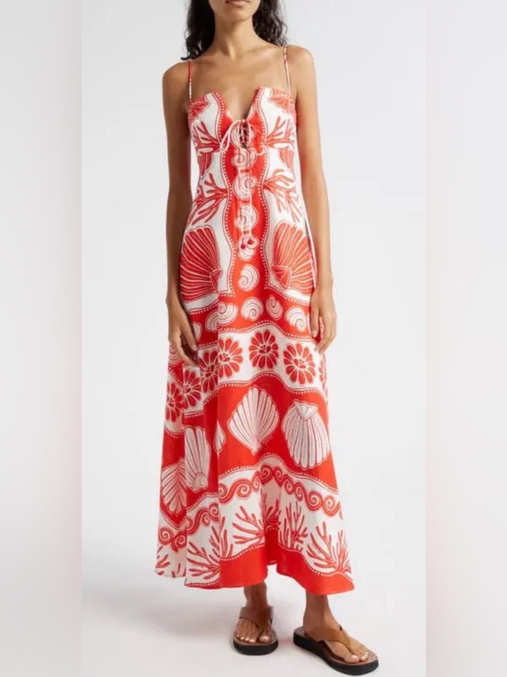 FARM Rio | Ainika Shell Print Linen Blend Maxi Dress | S | NWT